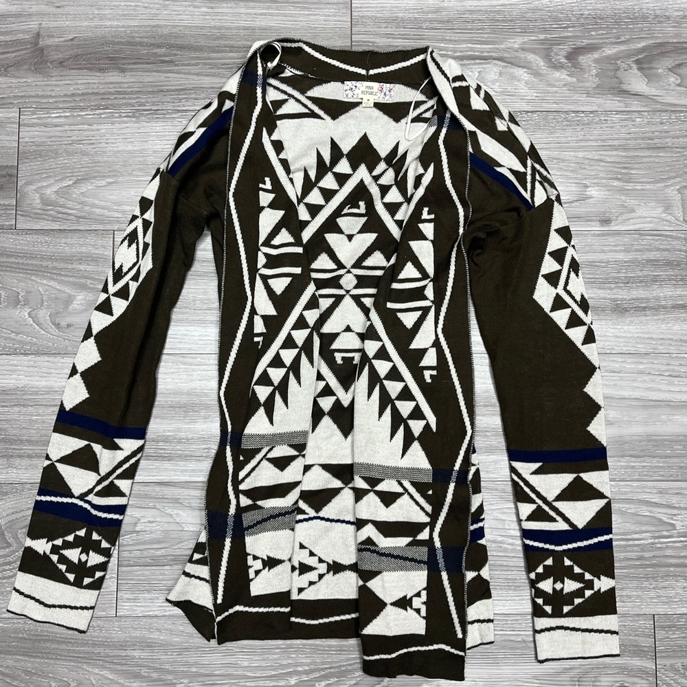 Pink Republic Brown and White Geometric Cardigan NWOT